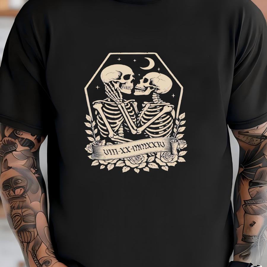 Gothic Bride And Groom Matching Shirts, Newlywed Couples Custom Name Tees, Married Honeymoon Husband Wife Hoodie T-shirt