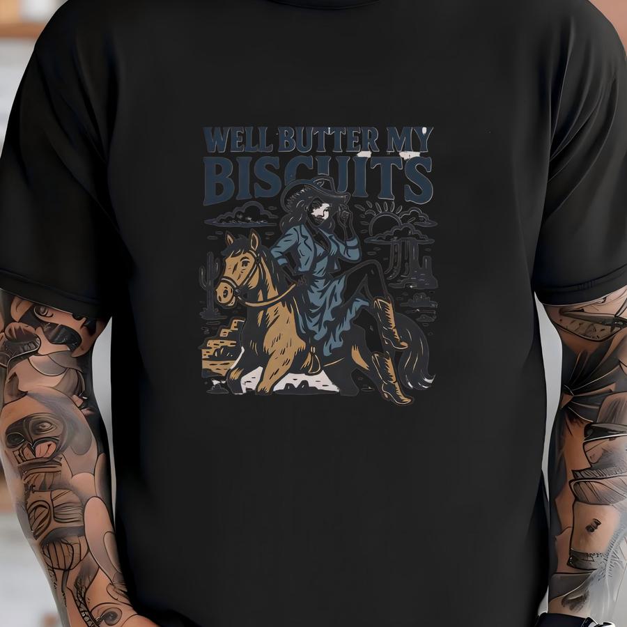 Butter My Biscuits Cowgirl Shirt, Funny Sayings Shirt, Western Graphic Tee, Bella Canvas 3001, Cowgirl Aesthetic, Country Concert Outfit T-shirt
