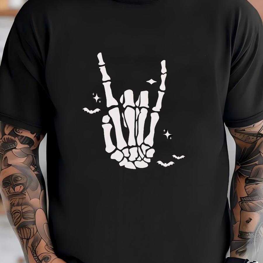 Skeleton Hand Hoodie, Skeleton Shirt, Horror Gift, Skeleton Rock Tee, Rock And Roll Shirt, Halloween Shirt, Rock On Halloween, Skull Shirt T-shirt