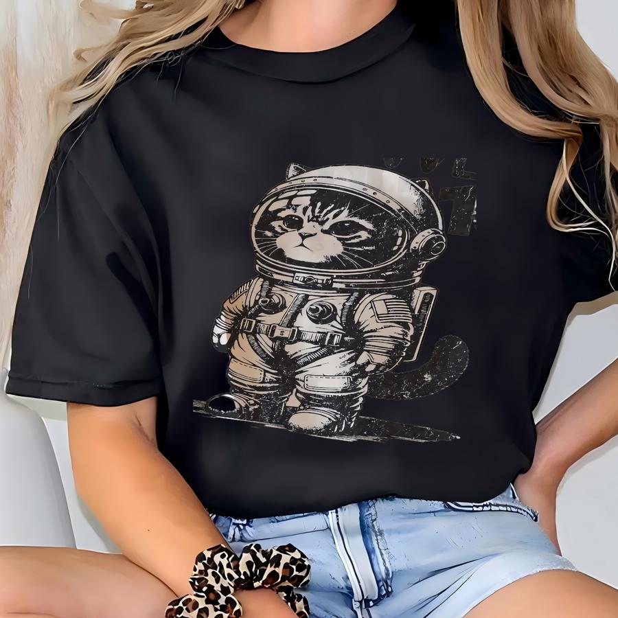 Cat In Space Hoodie: Retro Astronaut Tee T-shirt