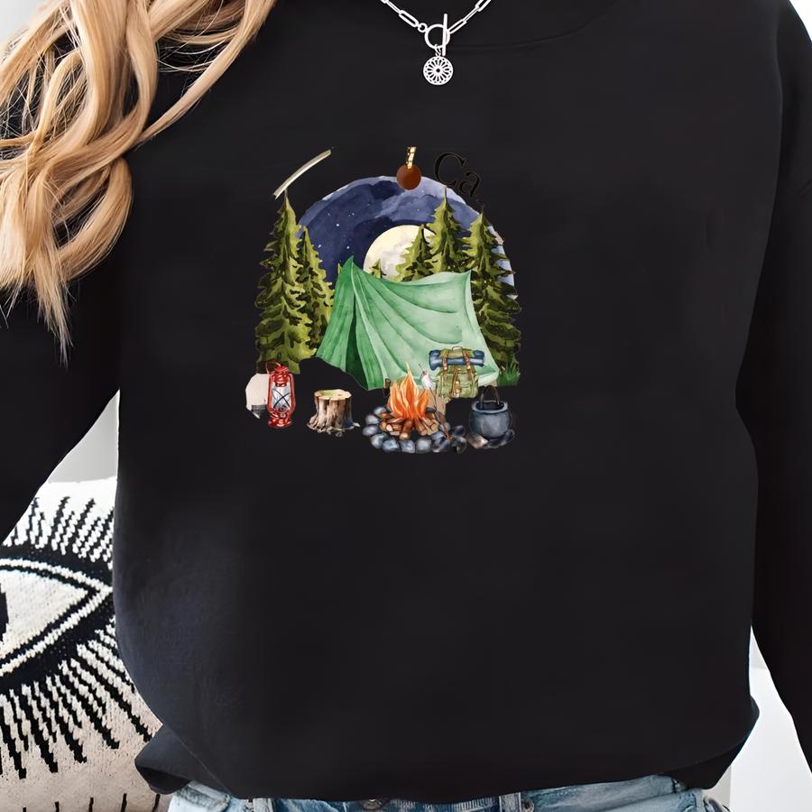 Custom Name Camping Life Ceramic Ornament, Ceramic Camping Scene Holiday Ornament Sweatshirt