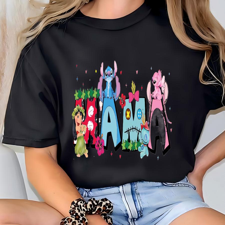 Stitch And Lilo Mama Shirt, Stitch Mama Hoodie, Lilo Mama Tee, Mother's Day T Shirt, Floral Mom Tee, Tsf087 T-shirt