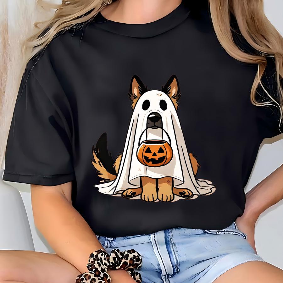 German Shepherd Ghost Ultra Soft Shirt, Halloween Dog Cute Youth Tee, Spooky Season Apparel, Dog Lover Gift, Gsd Ghost Toddler Shirt T-shirt