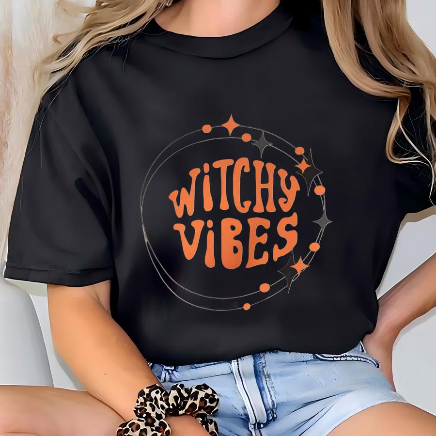 Witchy Vibes Crewneck Sweatshirt: Cozy Halloween Pullover T-shirt