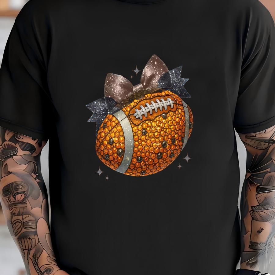 Rhinestone Football Shirt Design Idea For Mom Game Day Football Outfit Custom Design Team Wear Sparkly Bow Sport Top  T-shirt