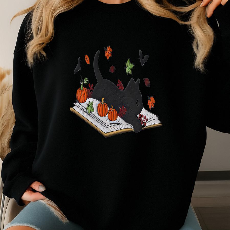 Black Cat Sweatshirt: Cozy Autumn Crewneck Sweatshirt