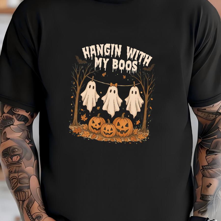 ® Cute Halloween Ghost Hoodie, Halloween Hanging With My Boos Ghost Shirt, Cute Girly Halloween Gift, Cat Lovers Gift T-shirt