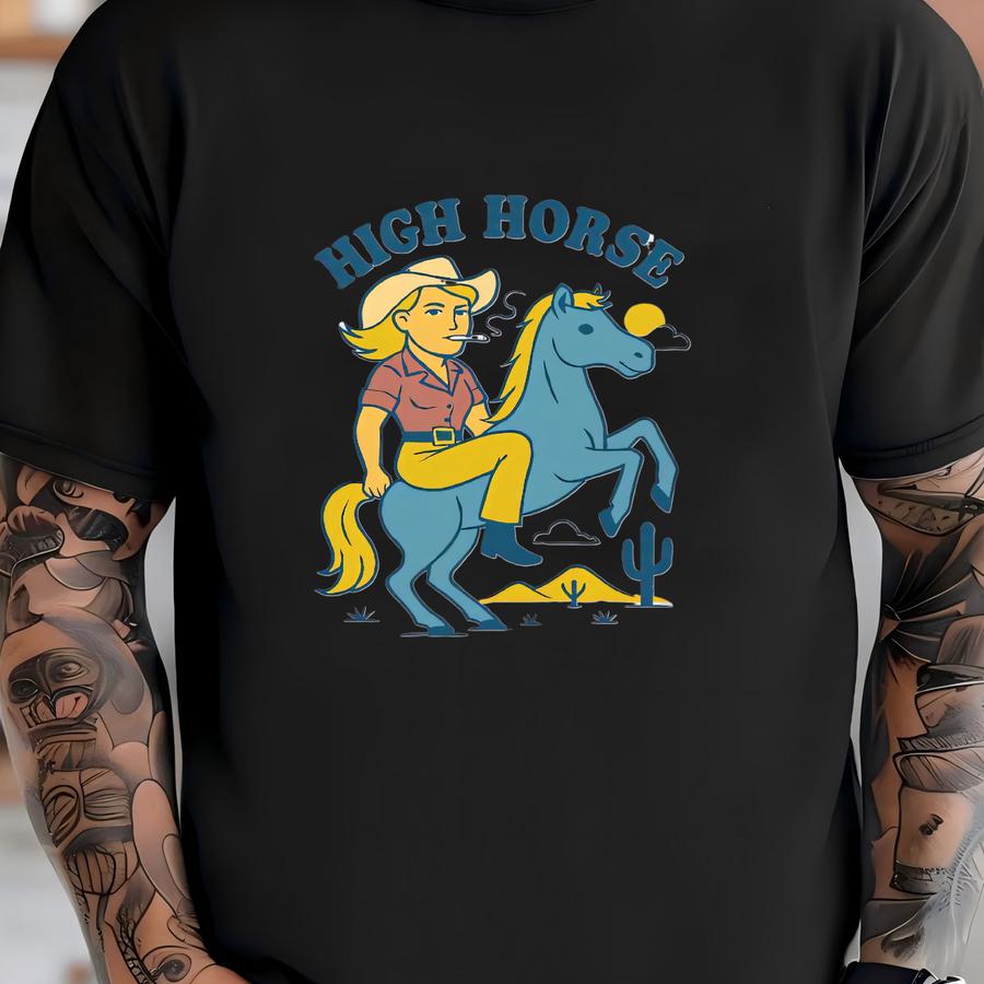 High Horse Vintage Cowgirl Shirt, Funny Sayings Shirt, Western Graphic Tee, Bella Canvas 3001, Cowgirl Aesthetic, Country Concert Outfit T-shirt