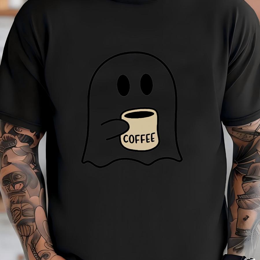 Cute Spooky Coffee Sweatshirt, Halloween Party Shirt, Fall Graphic Shirt, Womens Ghost Sweatshirt, Spooky Season, Fall Coffee Lover Shirt T-shirt