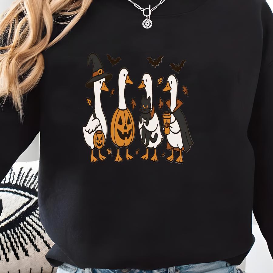 Halloween Goose Sweatshirt, Goose Ghost Halloween Sweater, Funny Halloween Hoodie For Animal Lovers, Skeleton Goose Sweater, Pumpkin Hoodie Sweatshirt