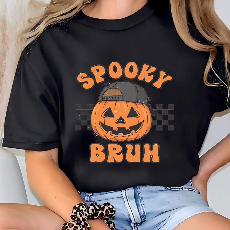 Funny Boys Halloween Shirt, Spooky Bruh Halloween Kids Shirt, Checkered Pumpkin Toddler Tee, Boys Fall Hoodie, Funny Bruh Pumpkin Shirt T-shirt