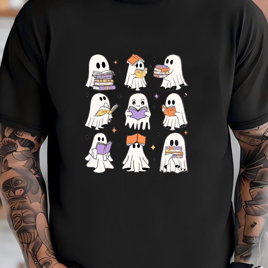 Ghost Reading Books Shirt, Bookish Halloween Shirt, Teacher Librarian Halloween Gift, Halloween Book Lover, Halloween School T-shirt