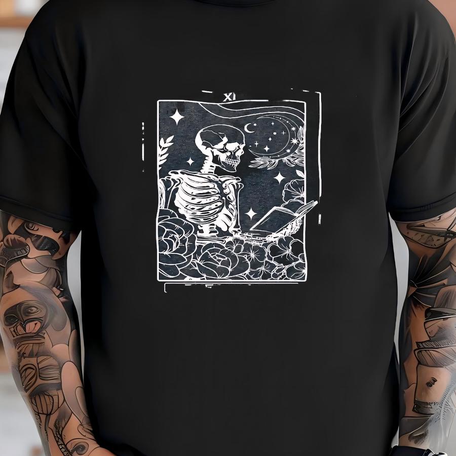 The Reader Tarot Card Shirt, Skeleton Reading Shirt, Unisex Tarot Card Shirt, Book Lover Gift, Bookish Gift, Tarot Lover Gift T-shirt