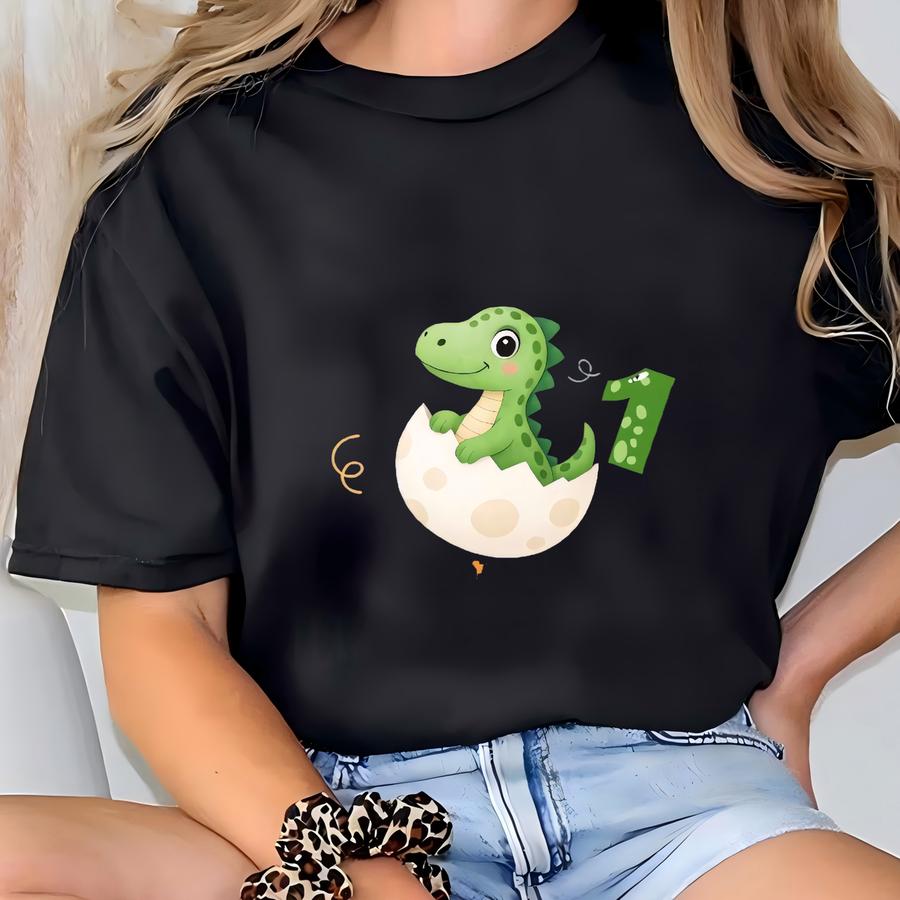 Custom Dinosaur Birthday Shirt – Personalized Name Age Birthday Tee – Cute Baby Dino Hatching Shirt – Kids Dino Birthday Party Outfit T-shirt