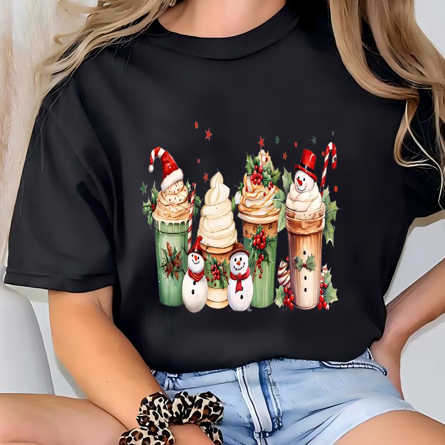 Christmas Coffee Sweatshirt – Holiday Latte Lover Shirt – Cute Snowman Cocoa Sweater – Unisex Cozy Xmas Pullover – Winter Coffee Gift T-shirt