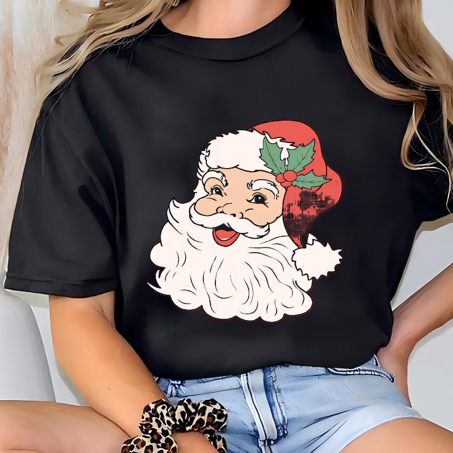 Vintage Santa Face Sweatshirt | Red Christmas Crewneck | Retro Santa Claus Holiday Sweater | Santa Claus Face Shirt T-shirt