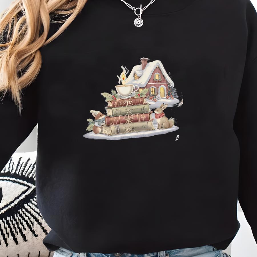 Bookish Holiday Sweatshirt - Merry Well-read, Cozy Gift, Reader Gifted, Christmas Reading Sweater, Books And Coffee Winter Crewneck Sweatshirt