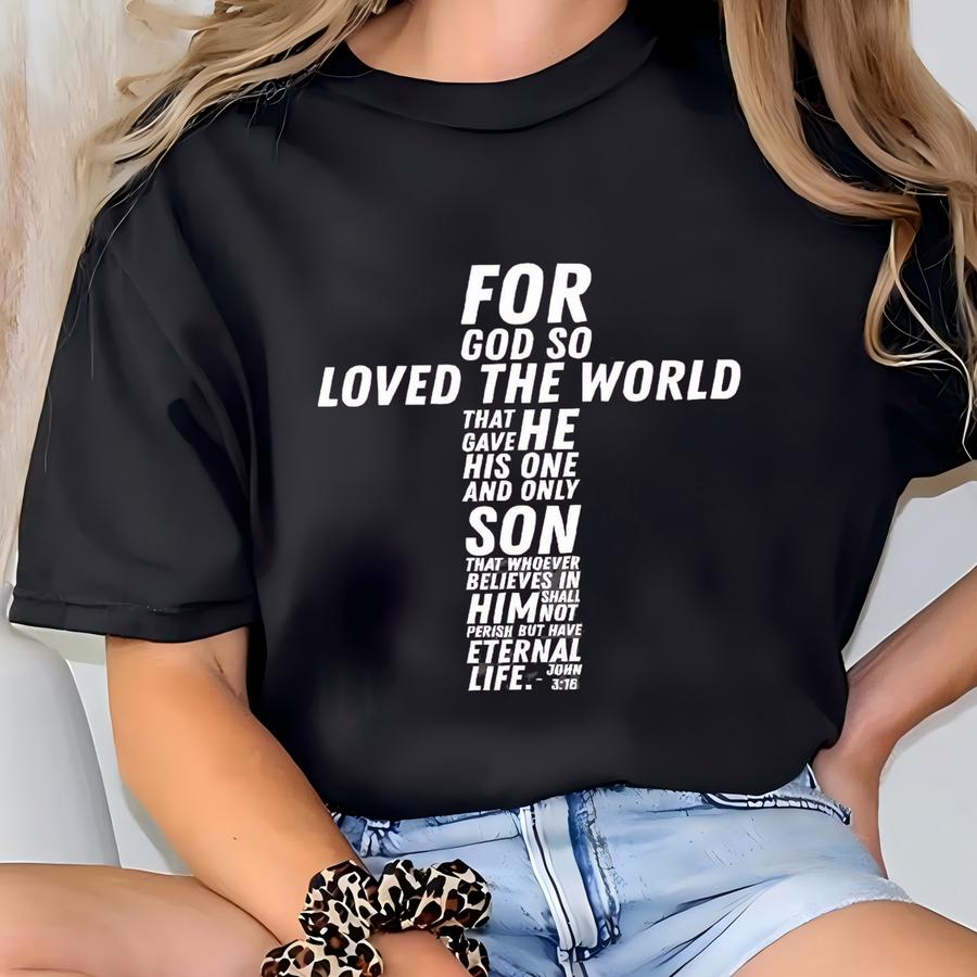 Christian Hoodie: Bible Verse, Minimal Cross Tee T-shirt