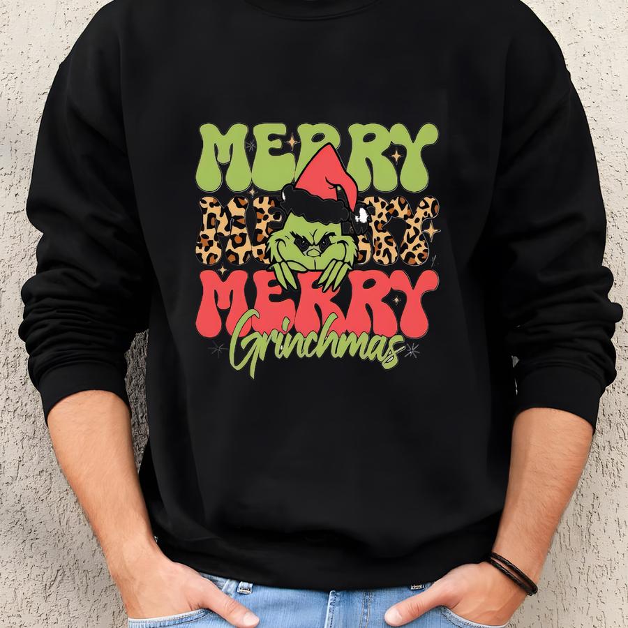 Merry Mas Sweatshirt | Funny Christmas Shirt | Leopard Print Holiday Pullover | Retro Xmas Crewneck | Santa Sweater Sweatshirt