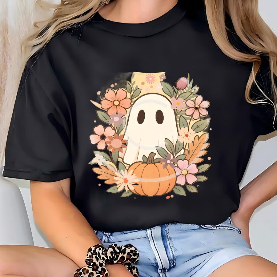 Pastel Ghost Png: Halloween Sublimation Design With Fall Florals (digital Download) T-shirt