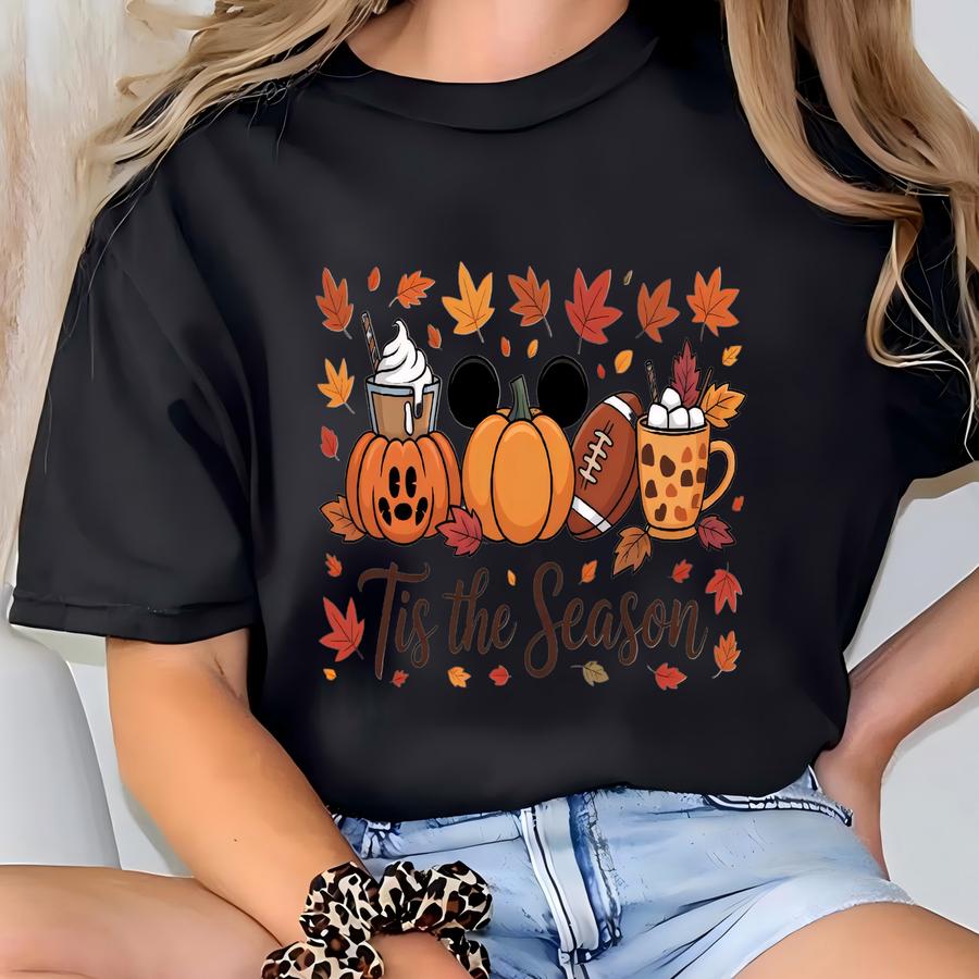 Tis The Season Fall Sweatshirt | Pumpkin Coffee Football Autumn Sweater | Cute Fall Crewneck | Cozy Thanksgiving Pullover Gift T-shirt