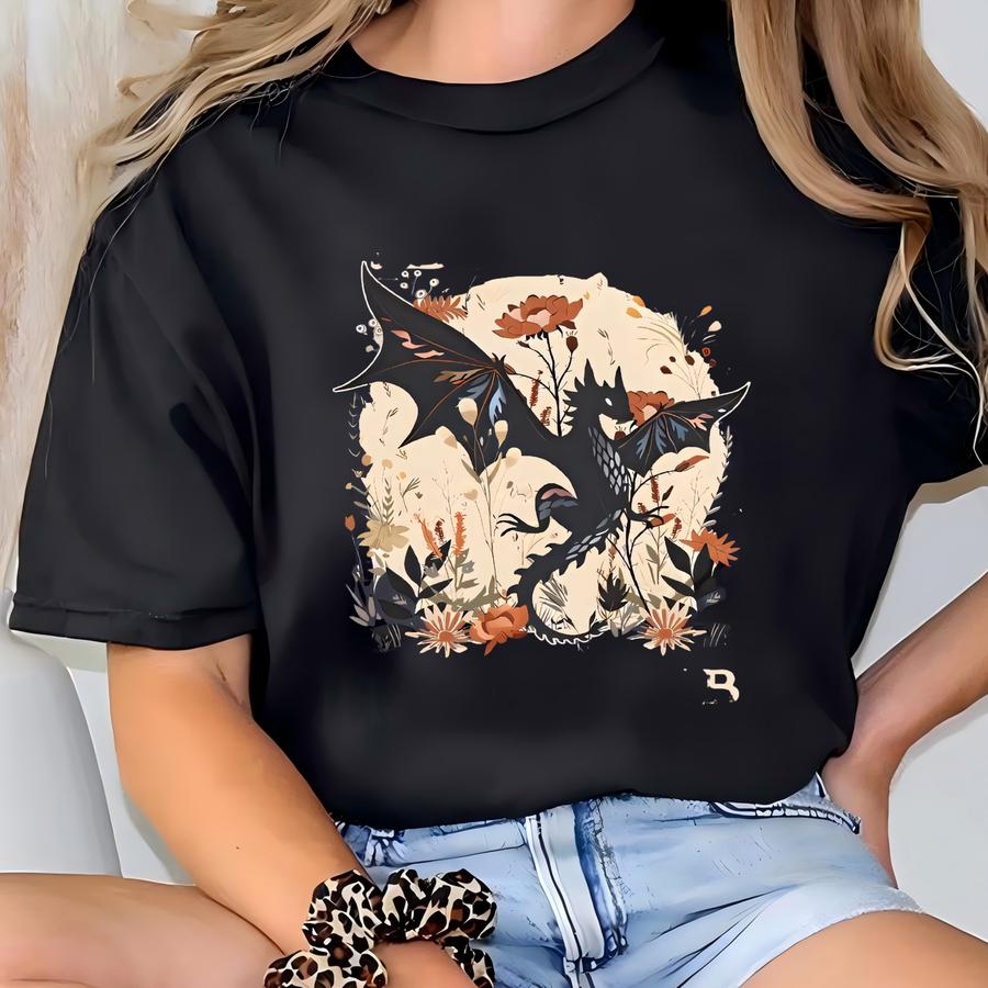 Abraxos Garden Club Shirt, Floral Dragon Hoodie, Fantasy Book Lover Tee, Bookish Gift For Readers, Whimsical Dragon Shirt. T-shirt