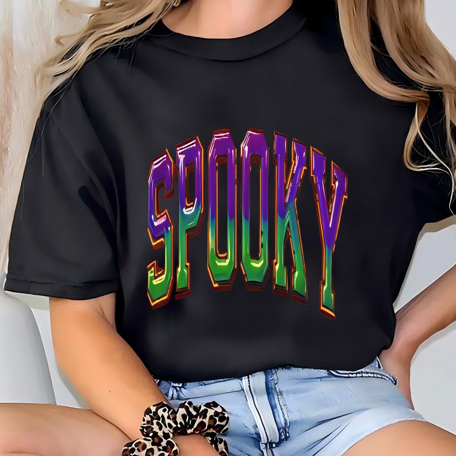 Spooky Iridescent Halloween Sweatshirt, Spooky Season Shirt, Halloween Sweater, Pumpkin Season Sweatshirt, Halloween Crewneck,halloween Gift T-shirt