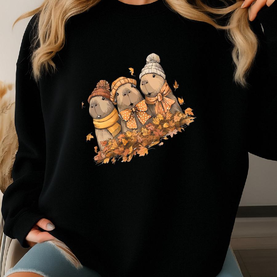 Fall Capybara Sweatshirt, Cute Cozy Season Shirt, Fall Sweatshirt Family Matching Fall Sweater, Autumn Animal Crewneck, Thanksgiving Gifts Sweatshirt