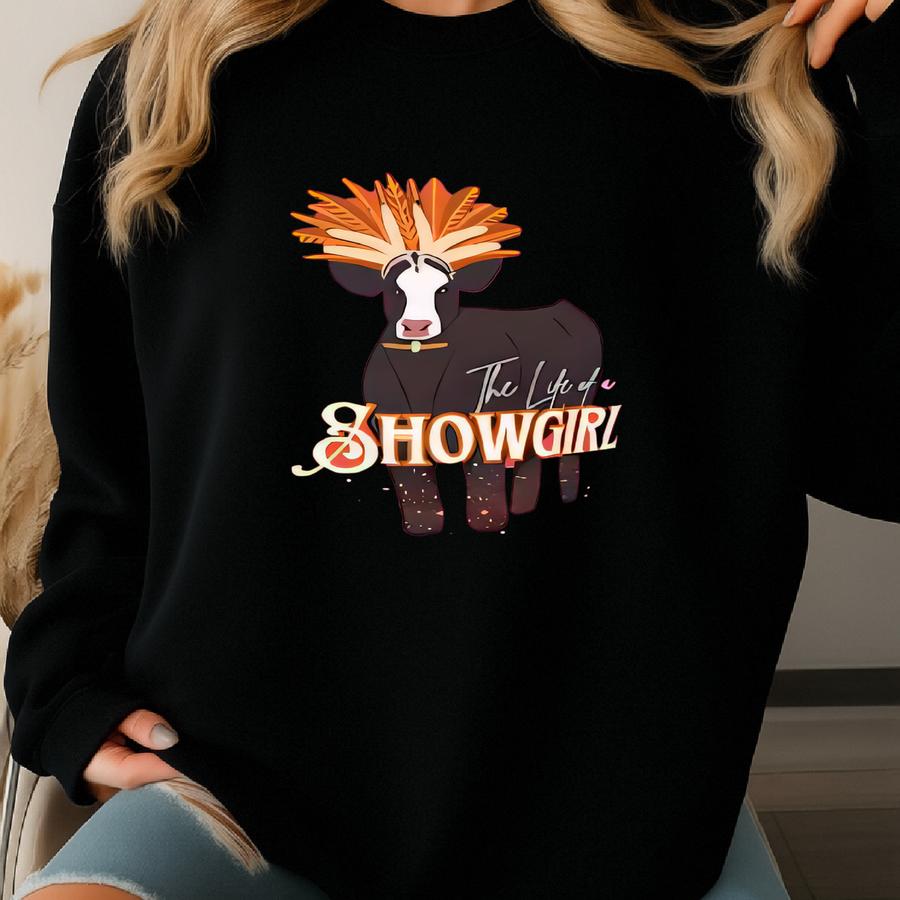 Showgirl Cow Garment-dyed T-shirt, Cute Animal Tee, Farm Life Apparel, Gift For Animal Lovers, Casual Everyday Wear Sweatshirt