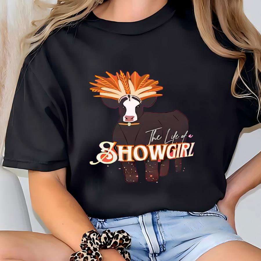 Showgirl Cow Garment-dyed Hoodie, Cute Animal Tee, Farm Life Apparel, Gift For Animal Lovers, Casual Everyday Wear T-shirt