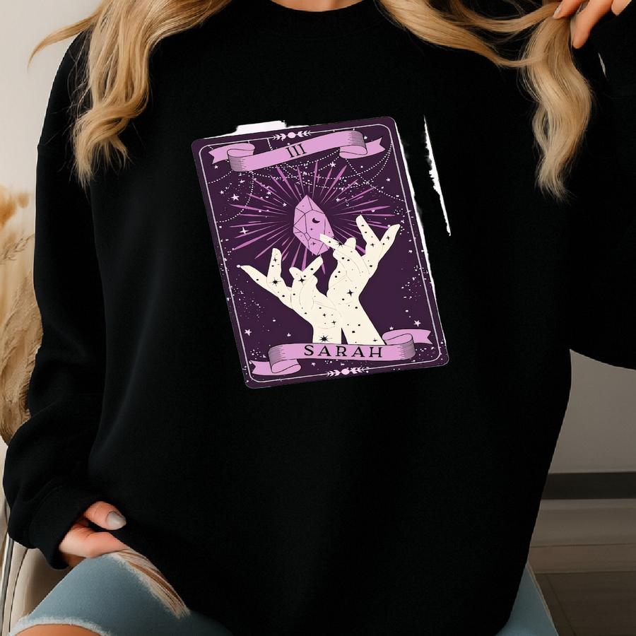 Witch Hand Tumbler 40oz, Custom Fortune Teller Tumbler With Handle, Tarot Card Travel Mug, Magic Crystal Tarot Tumbler Spiritual Witchy Gift Sweatshirt