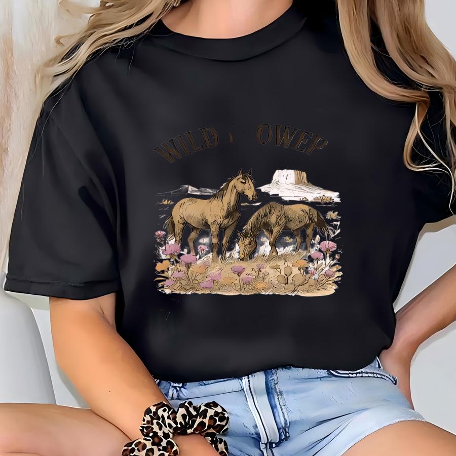 Wild Horses Wildflowers Western Hoodie T-shirt