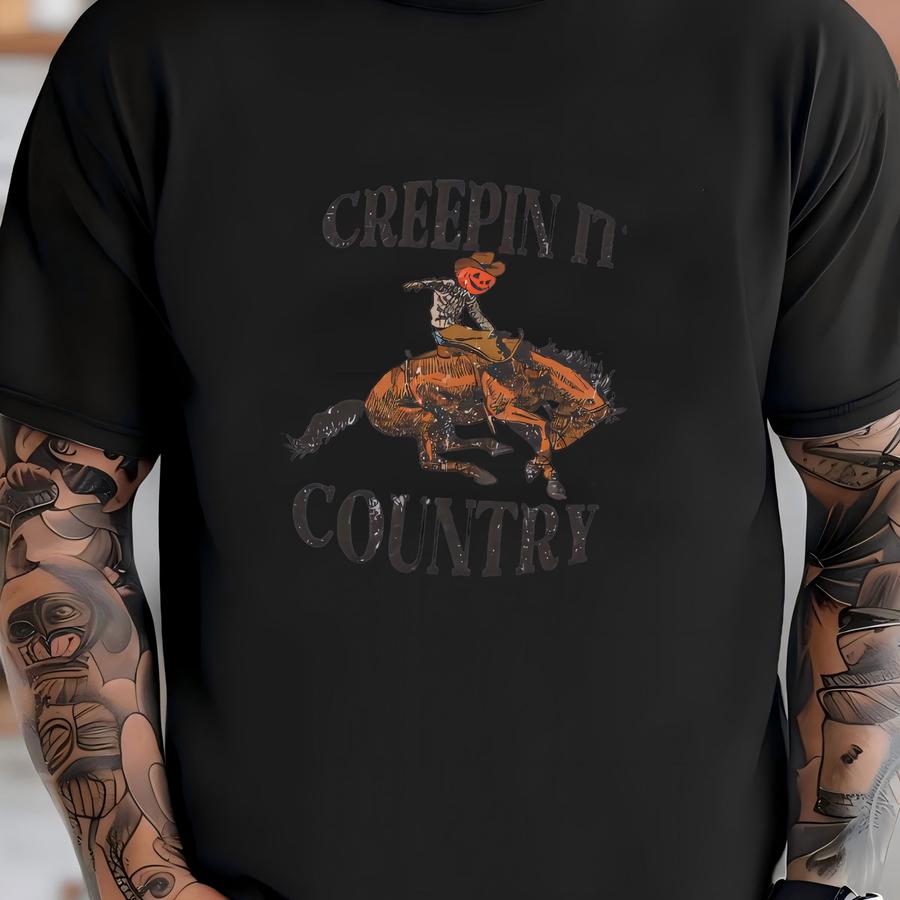 Creepin It Country Halloween Bronc Riding Pumpkin Cowboy Women's Tank Top T-shirt