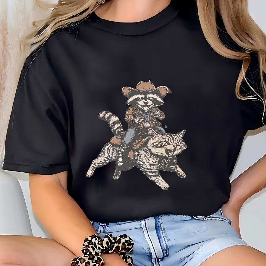 Unhinged And Sweatshirt Funny Western Cowboy Sweater Retro Rodeo Raccoon Cowgirl Crewneck Vintage Country Music Concert Gift For Her T-shirt