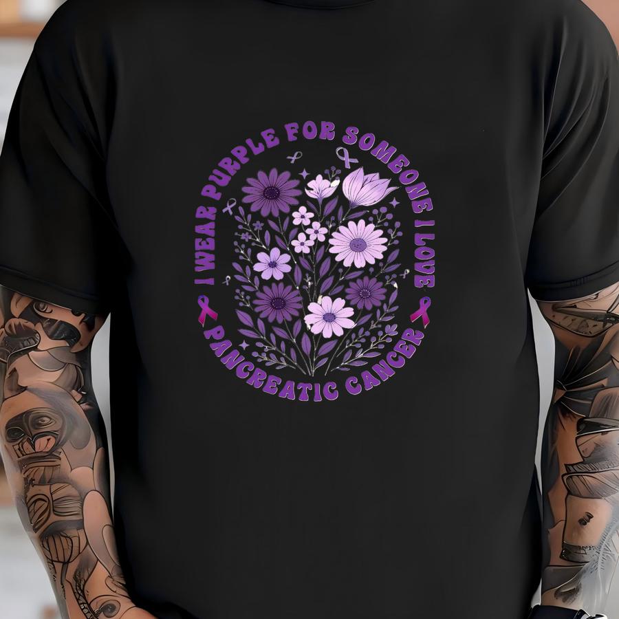 In November I Wear Purple Shirt, Pancreatic Cancer Awareness Support Tee, Purple Ribbon Hoodie T-shirt
