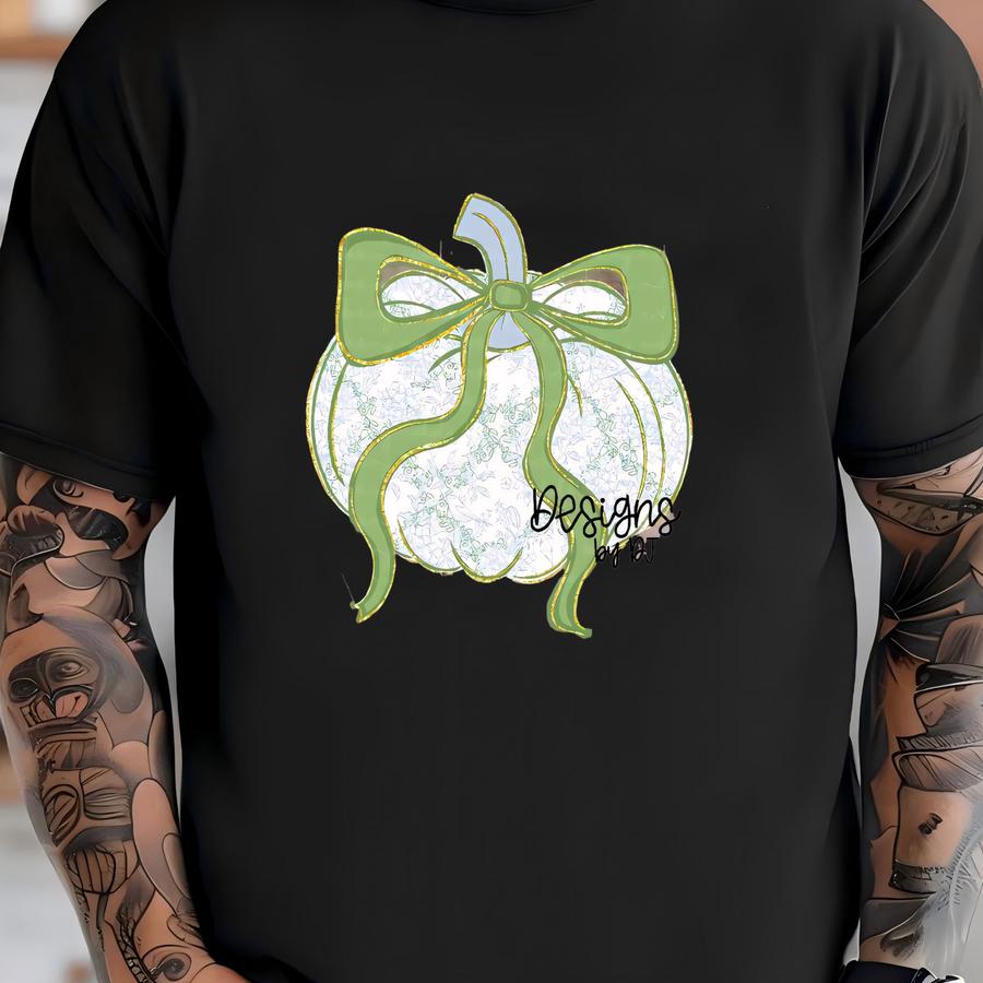 Grandmillennial Pumpkin Png Fall Png Bow Png Gold Glitter Png Preppy Png Trending Png Coquette Png Fall Png Faux Glitter Png Autumn Png T-shirt