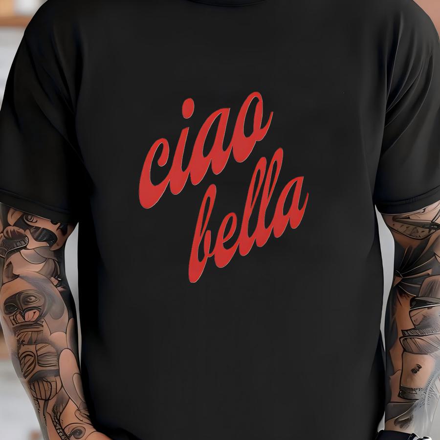 Ciao Bella Women’s Short Sve Crop Top | Retro Red Script Tee | Boho Graphic Summer Italy Vacation Outfit | Cute Travel Gift Idea For Her T-shirt