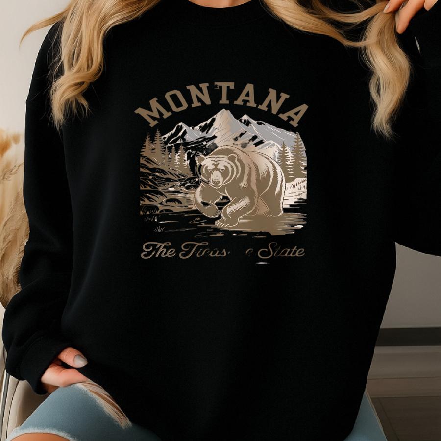 Retro State Of Montana Graphic Neutral Outdoor Vintage Style Sweatshirt Unisex Heavy Blend Crewneck Sweatshirt Winter Apparel Christmas Gift Sweatshirt