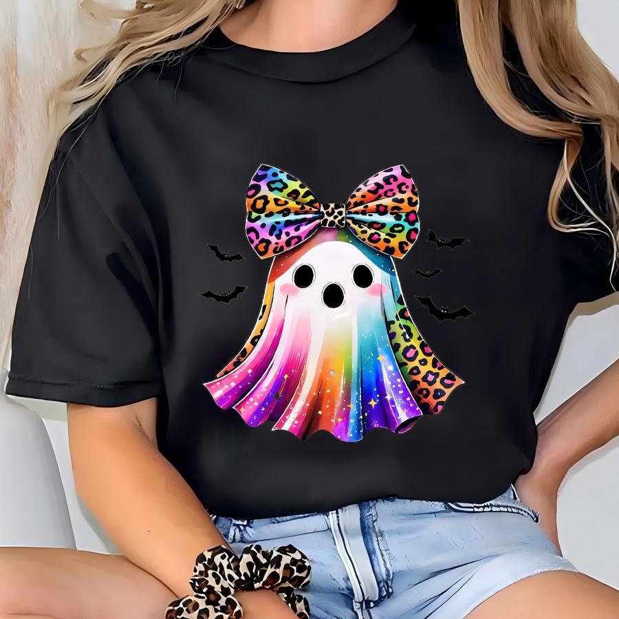Glitter Ghost Halloween Shirt, Retro Coquette Fall Tee, Preppy Spooky Season Hoodie, Trick Or Treat Top For Mom And Daughter T-shirt