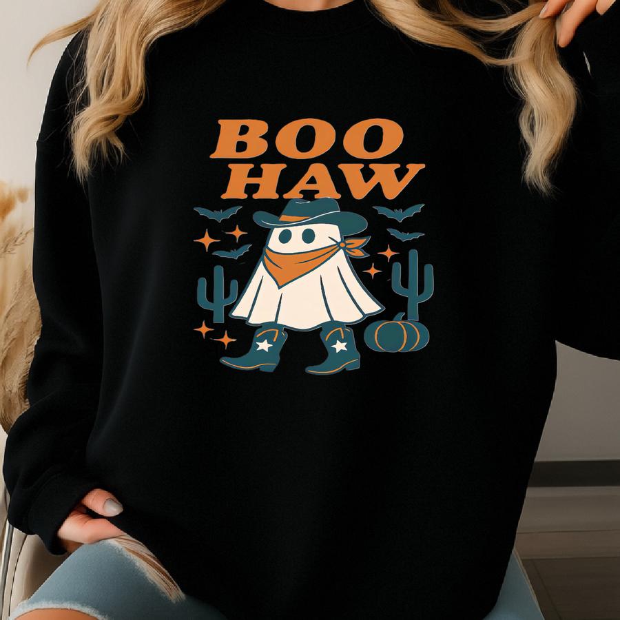 Boo Haw Western Shirt, Halloween Howdy Shirt, Cowgirl Ghost Shirt, Howdy Boo Shirt, Cowgirl Halloween, Cowboy Ghost Shirts, Oversized Tee Sweatshirt