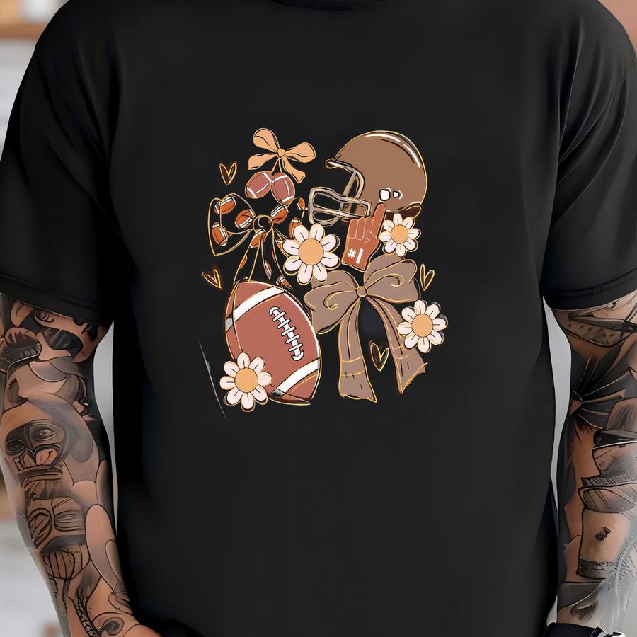 Game Day Football Sweatshirt: Bow Flowers Hoodie, Sports Fan Gift T-shirt