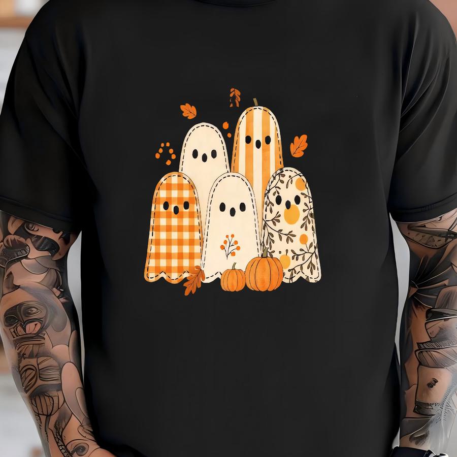Fall Ghost Shirt, Cute Primitive Look Ghosts, Fall Pattern Ghosts, Cute Fall Ghosts Design On Premium Unisex Shirt, 3x Ghosts, 4x Ghosts T-shirt
