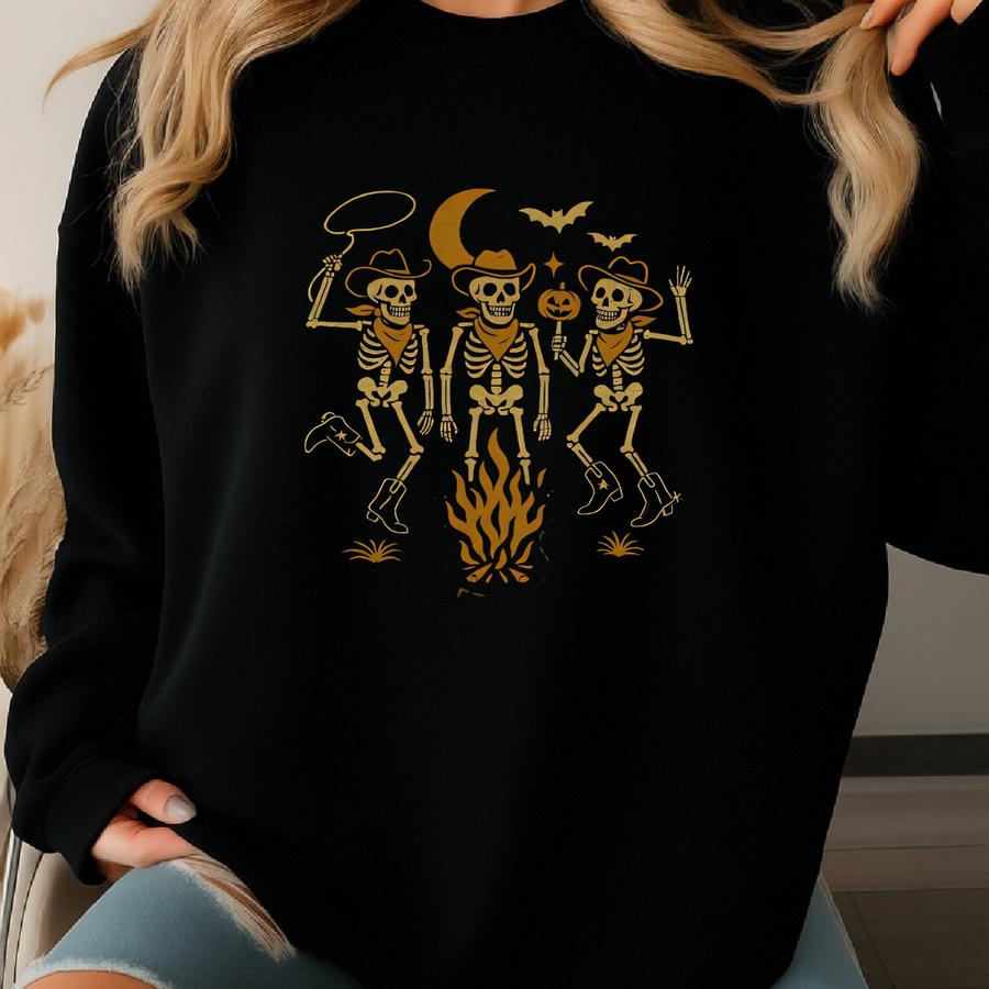 Skeleton Halloween Western Sweatshirt, Halloween Skeleton Sweatshirt, Cowgirl Ghost Shirt, Howdy Boo Shirt, Cowgirl Halloween Sweatshirt