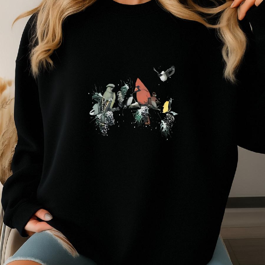 Vintage Red Cardinals Snowbird Sweatshirt Oversize Aesthetic Preppy Habitat Printed Snow Boxy Jumper Winter Forest Cardinal Bird Crewneck 3x Sweatshirt
