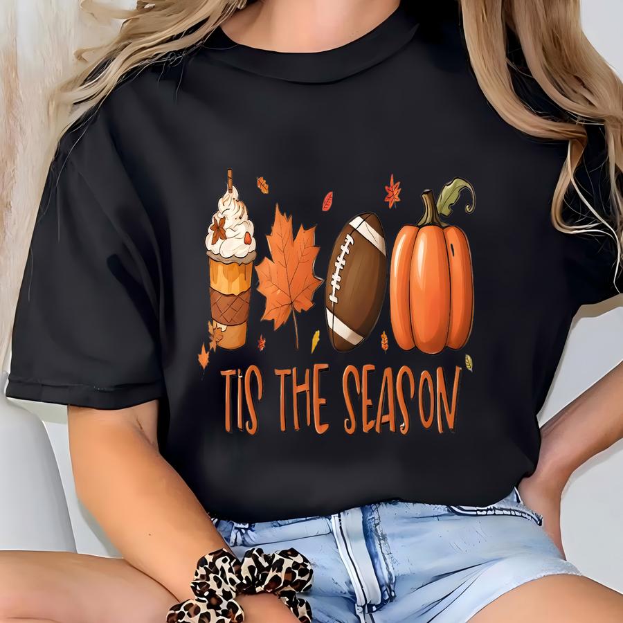 Tis The Season Sweatshirt: Coffee, Pumpkin, Football - Oversized Fall Hoodie T-shirt