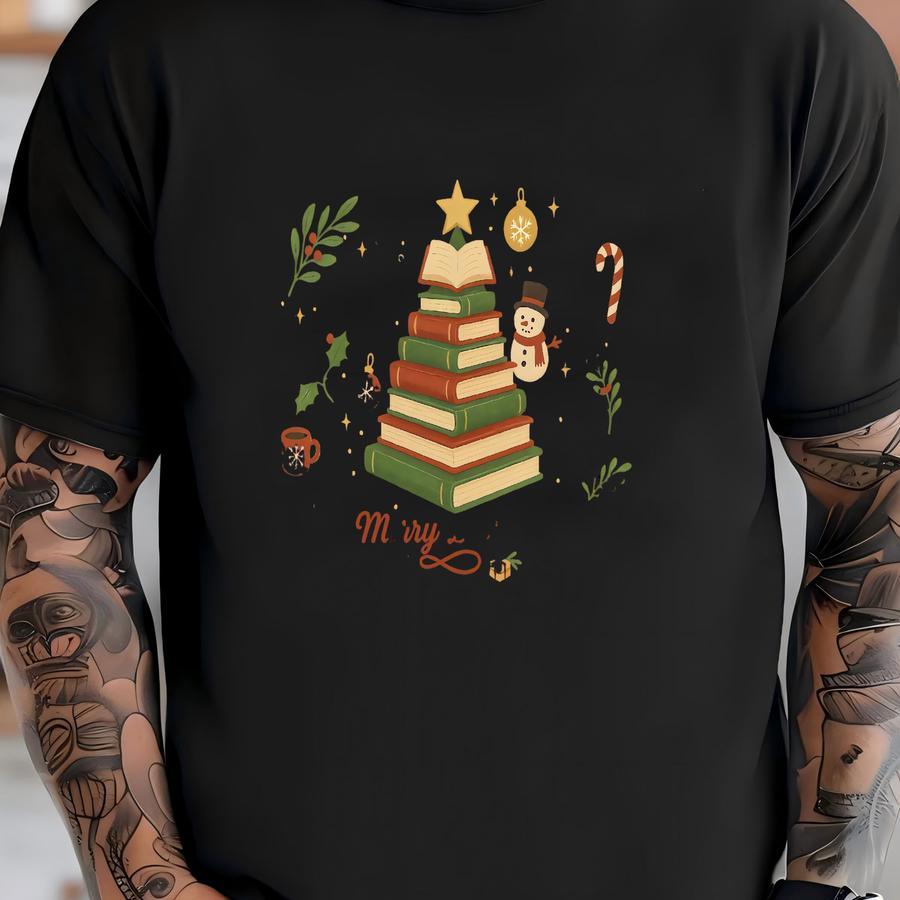 Christmas Book Lover Shirt Merry Bookmas Tee Cute Xmas Shirt For Women Librarian Christmas Gift Holiday Party Book Tee Shirt