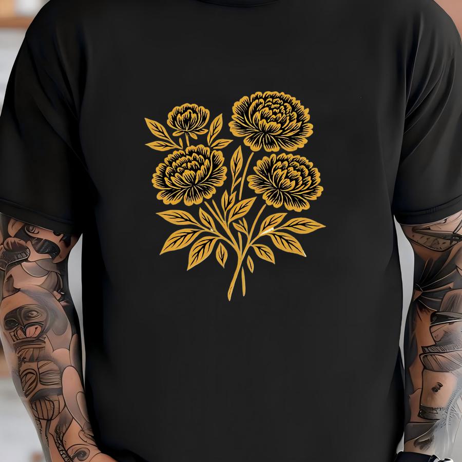 Linocut Flower Comfort Colors® Tee Vintage Hoodie, Retro Block Print Floral Tee, Botanical Shirt, Cottagecore Boho Nature Top Shirt