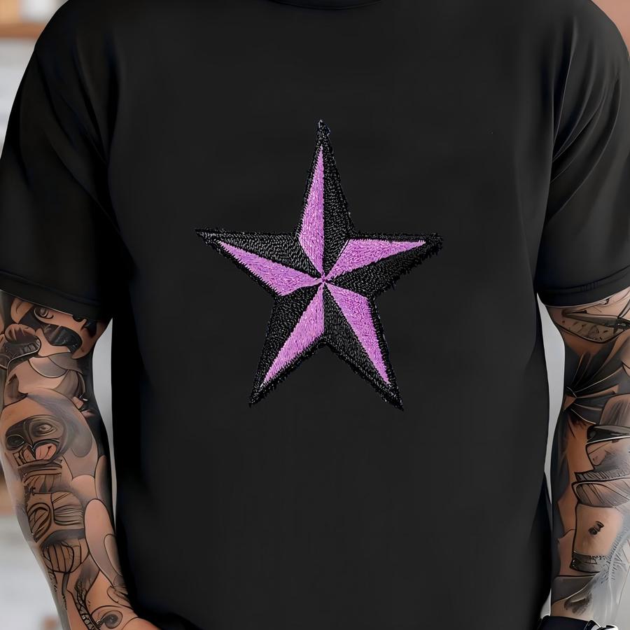 Nautical Star Applique Patch - Lavender Black Star 2 T-shirt