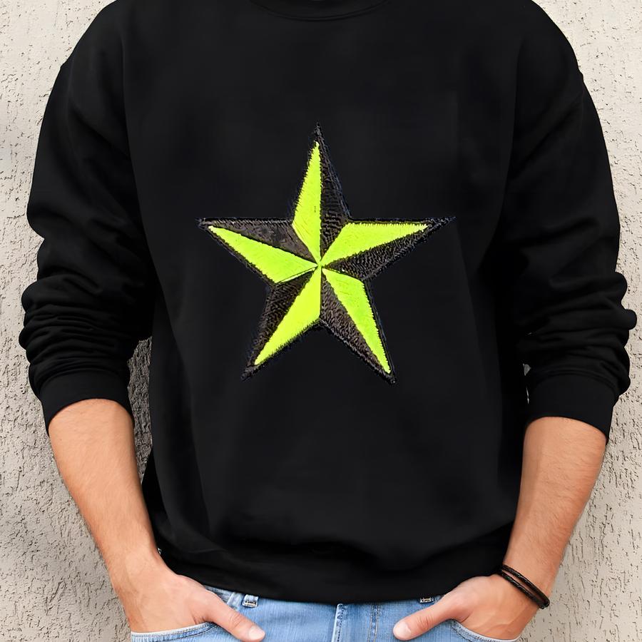 Nautical Star Applique Patch - Neon Yellow Black Star 2 Sweatshirt