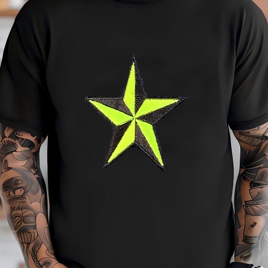 Nautical Star Applique Patch - Neon Yellow Black Star 2 T-shirt